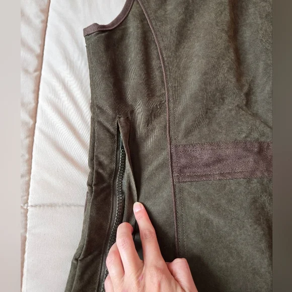 Sleeveless utility jacket vest, olive/military green with brown details, XS - Picture 6 of 16